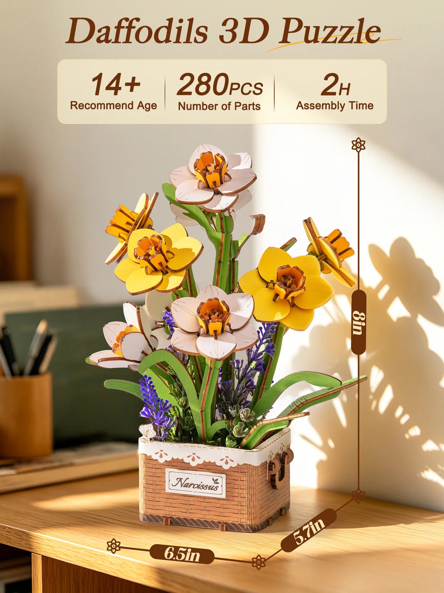Rolife Narcissus Wooden Puzzle Bouquet Kit For Home Decor