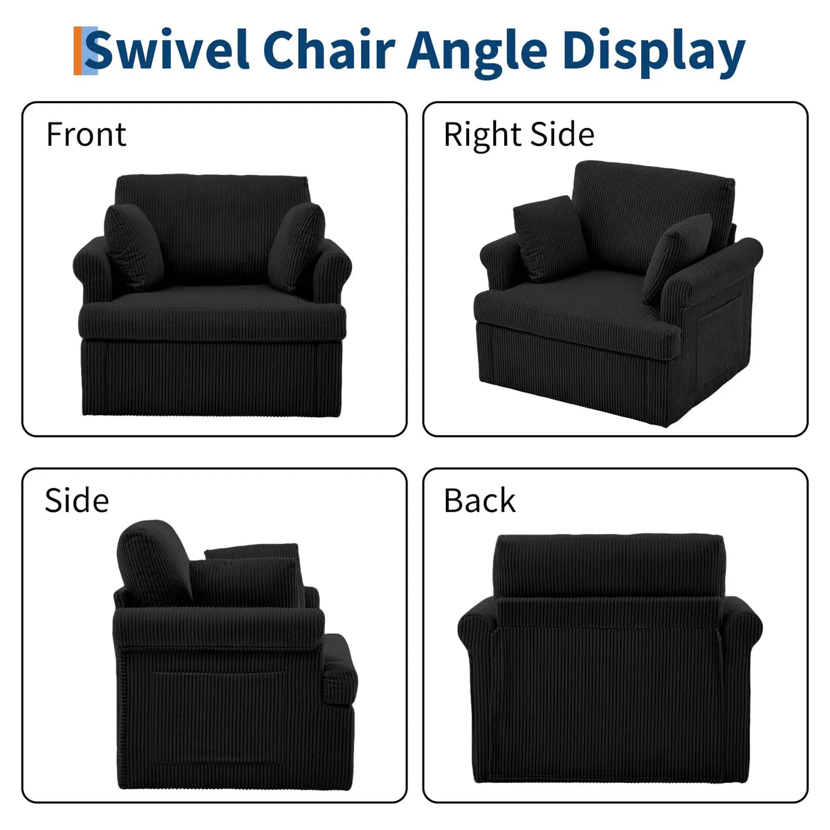 HiMISS Swivel Accent Chair With Pillows And Storage Pockets