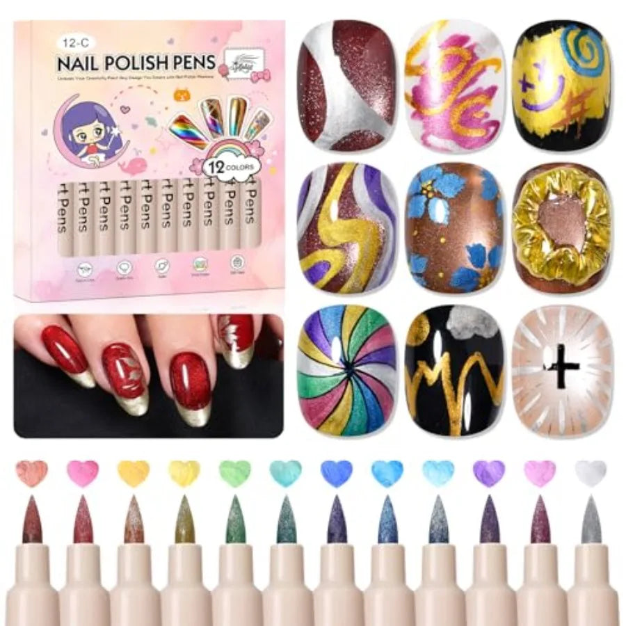 12 Colors Nail Art Pens Set 0.7mm Quick Drying Acrylic Markers For DIY