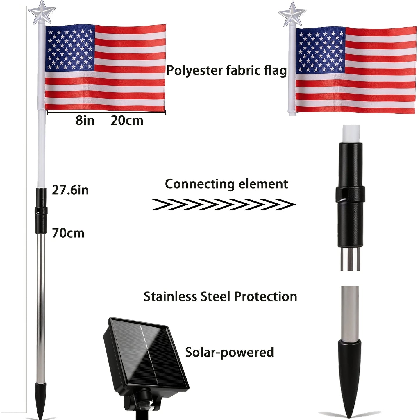 American Flag Solar Stake Lights Outdoor Decor For Independence Day