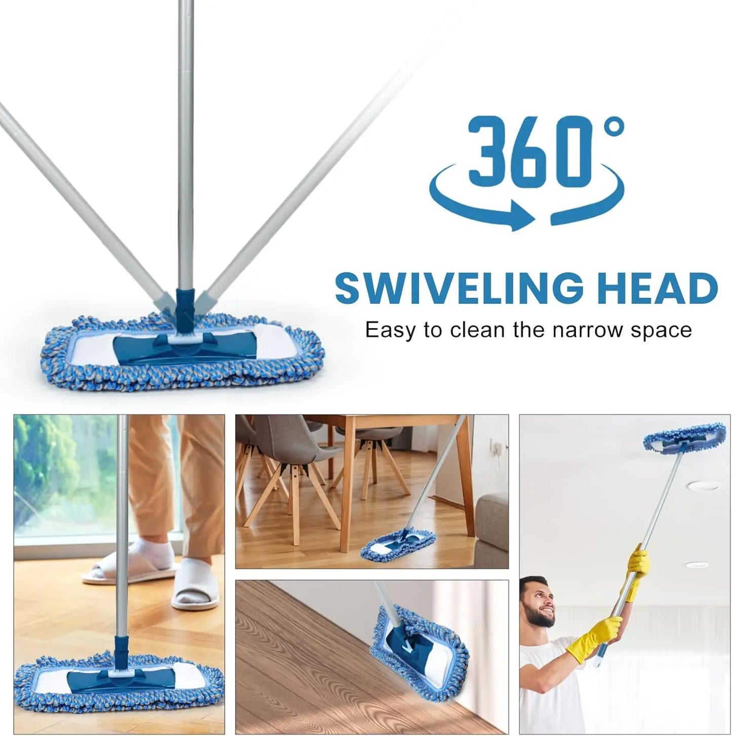 Washable Wet And Dry Mop With 360 Degree Rotating Microfiber