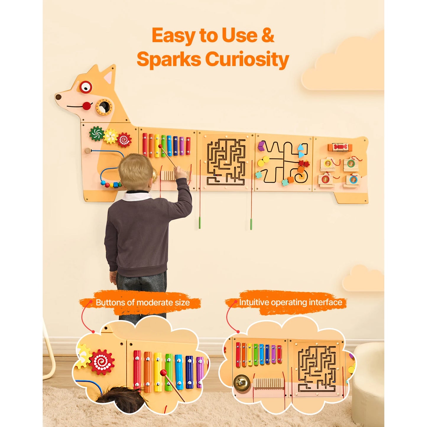 SucceBuy Puppy Kids Wall Busy Panels 12 Activities Montessori Board
