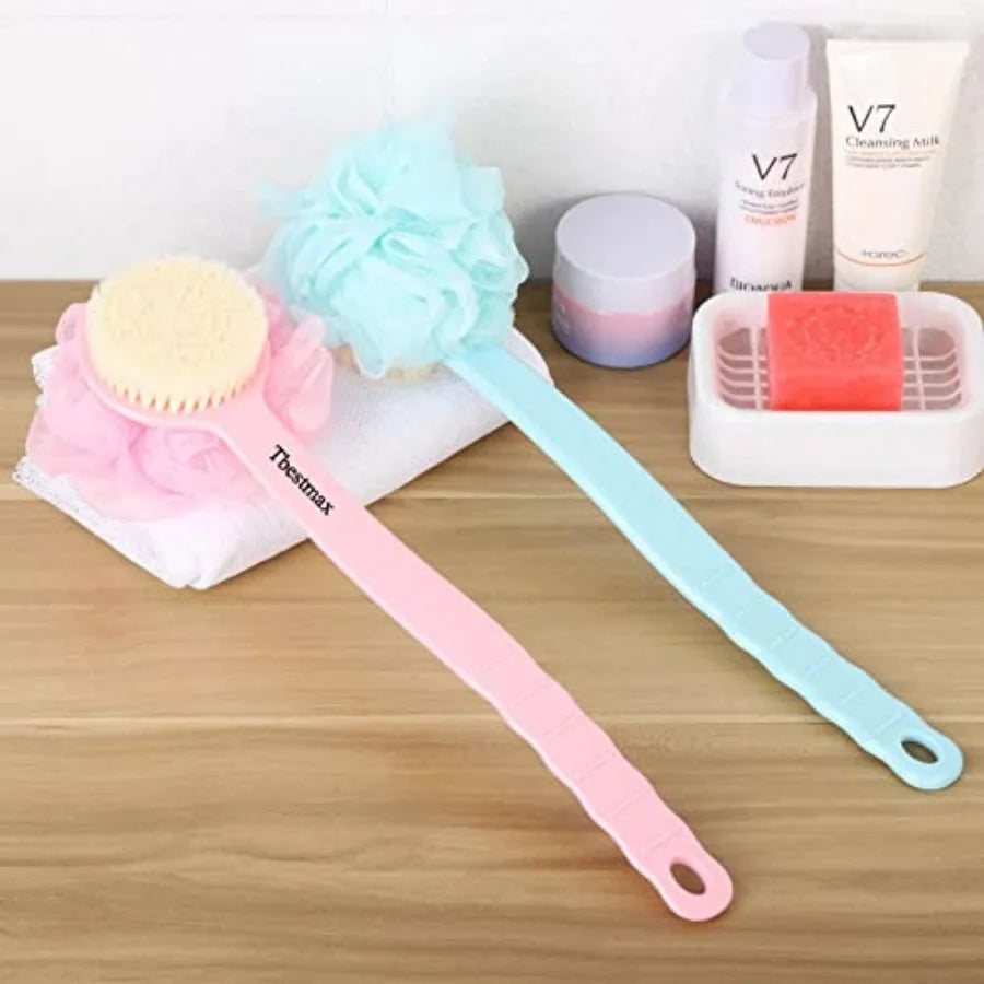 Loofah Back Scrubber Long Handle Shower Brush With Soft Mesh Sponge