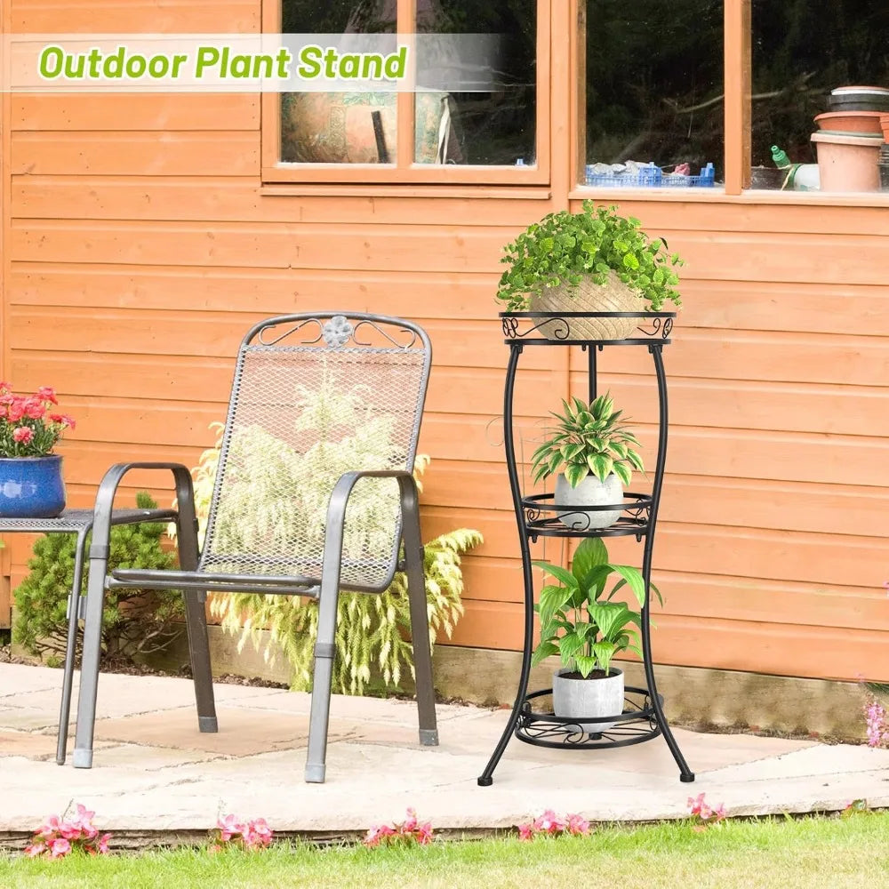NBVCX Three Tier Rustproof Metal Plant Stand Indoor Outdoor