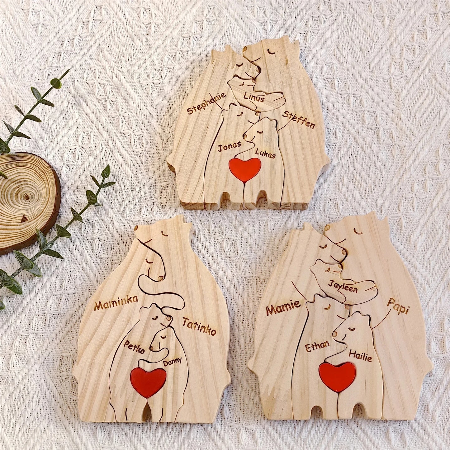 Personalized Bear Family Wooden Puzzle Free Engraving Name Gift