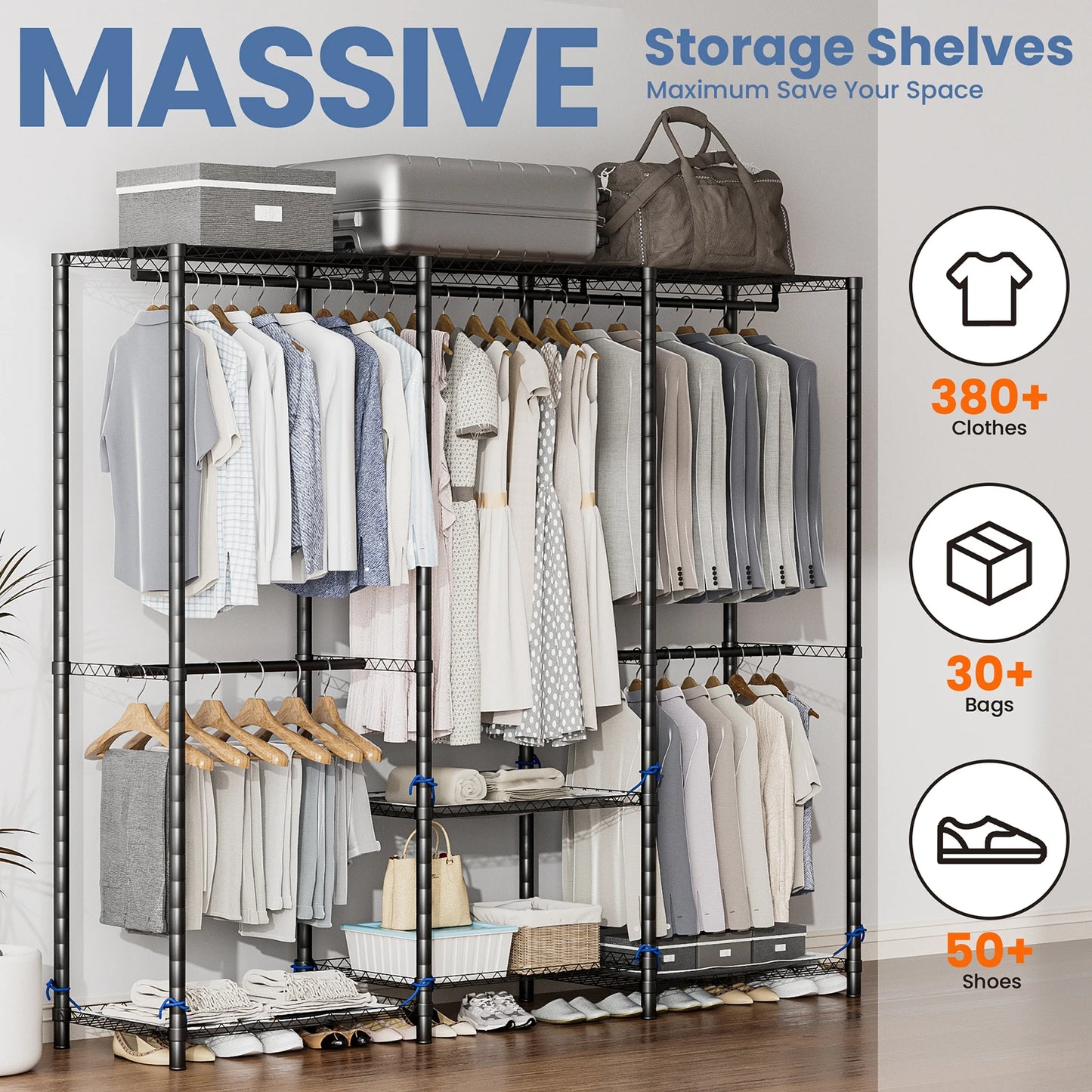 Freestanding Clothes Rack Organizer for Wardrobe Storage