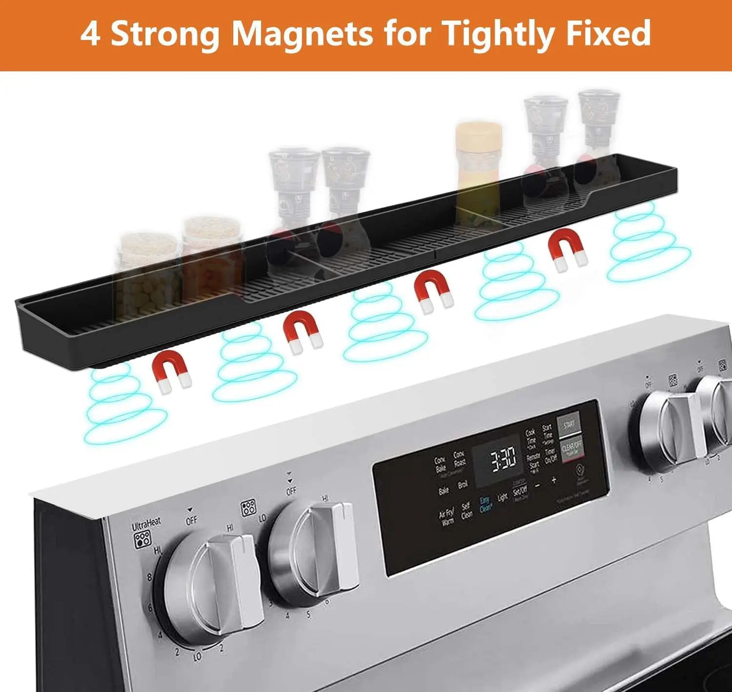 Magnetic Stove Top Shelf With 3 Partitions For Kitchen Organization