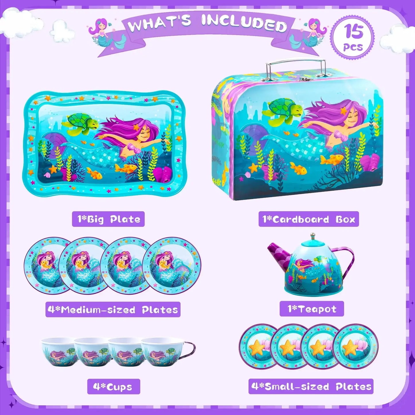 Joyfy Mermaid Tea Set Kids Pretend Play Teapot Kitchen Toy