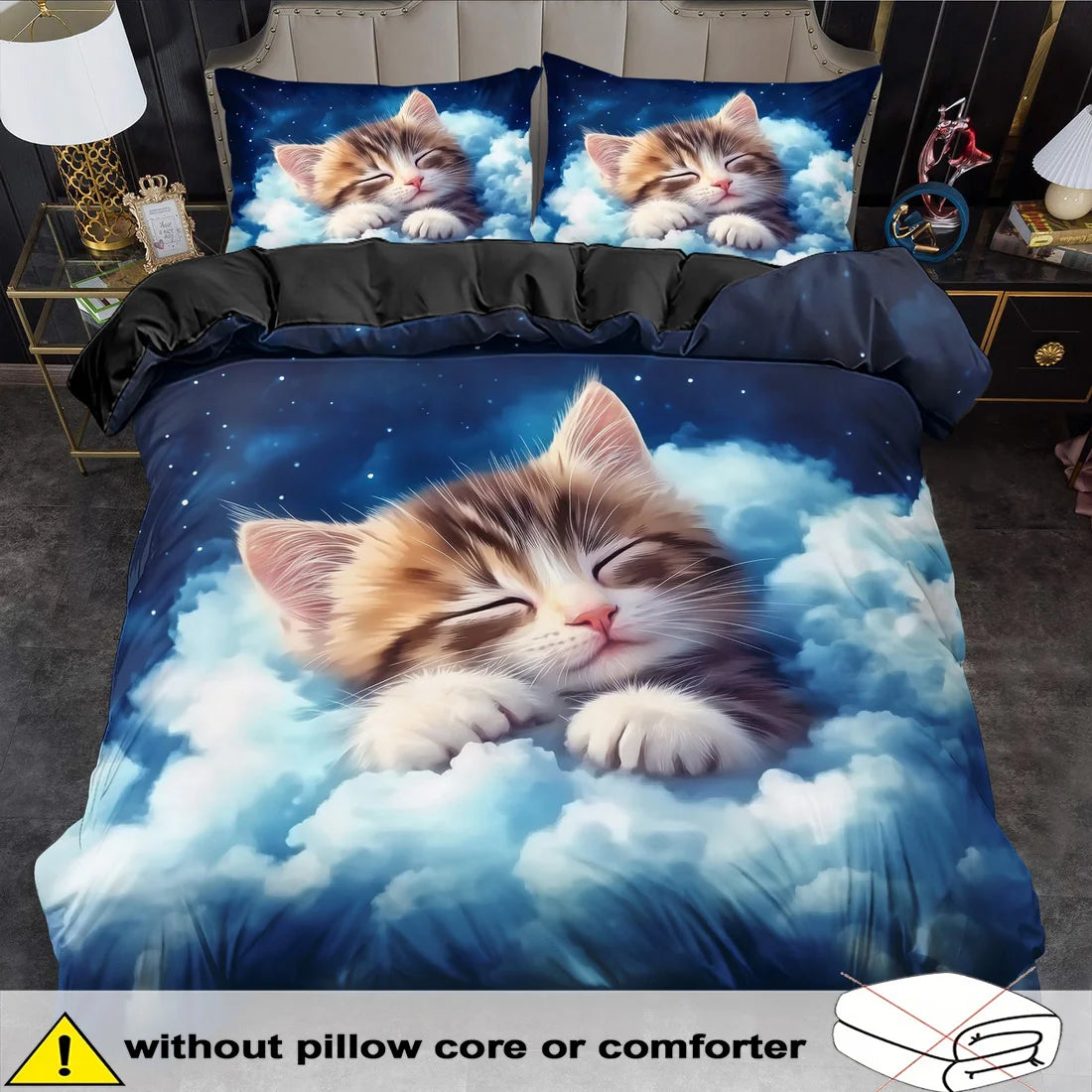 Cartoon Cat Duvet Cover Set Polyester Bed Linen Machine Washable
