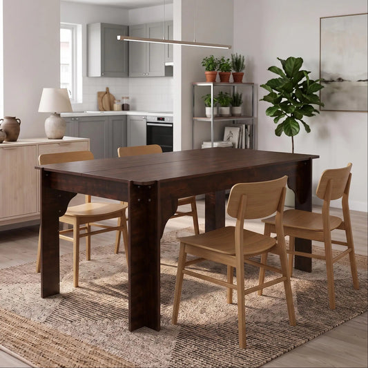 Modern Farmhouse Wooden Dining Table With Storage Drawers Shelves