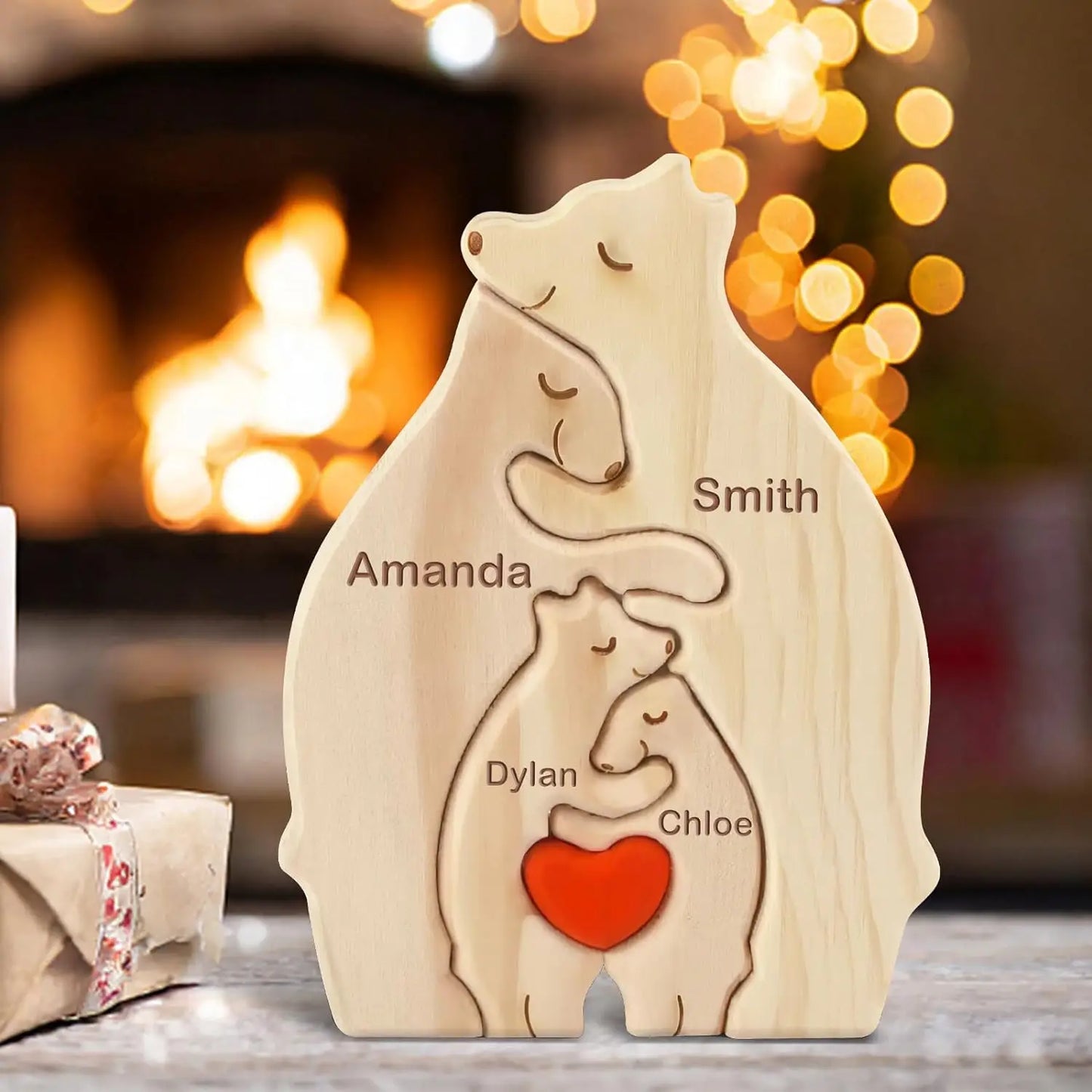 Personalized Bear Family Wooden Puzzle Free Engraving Name Gift