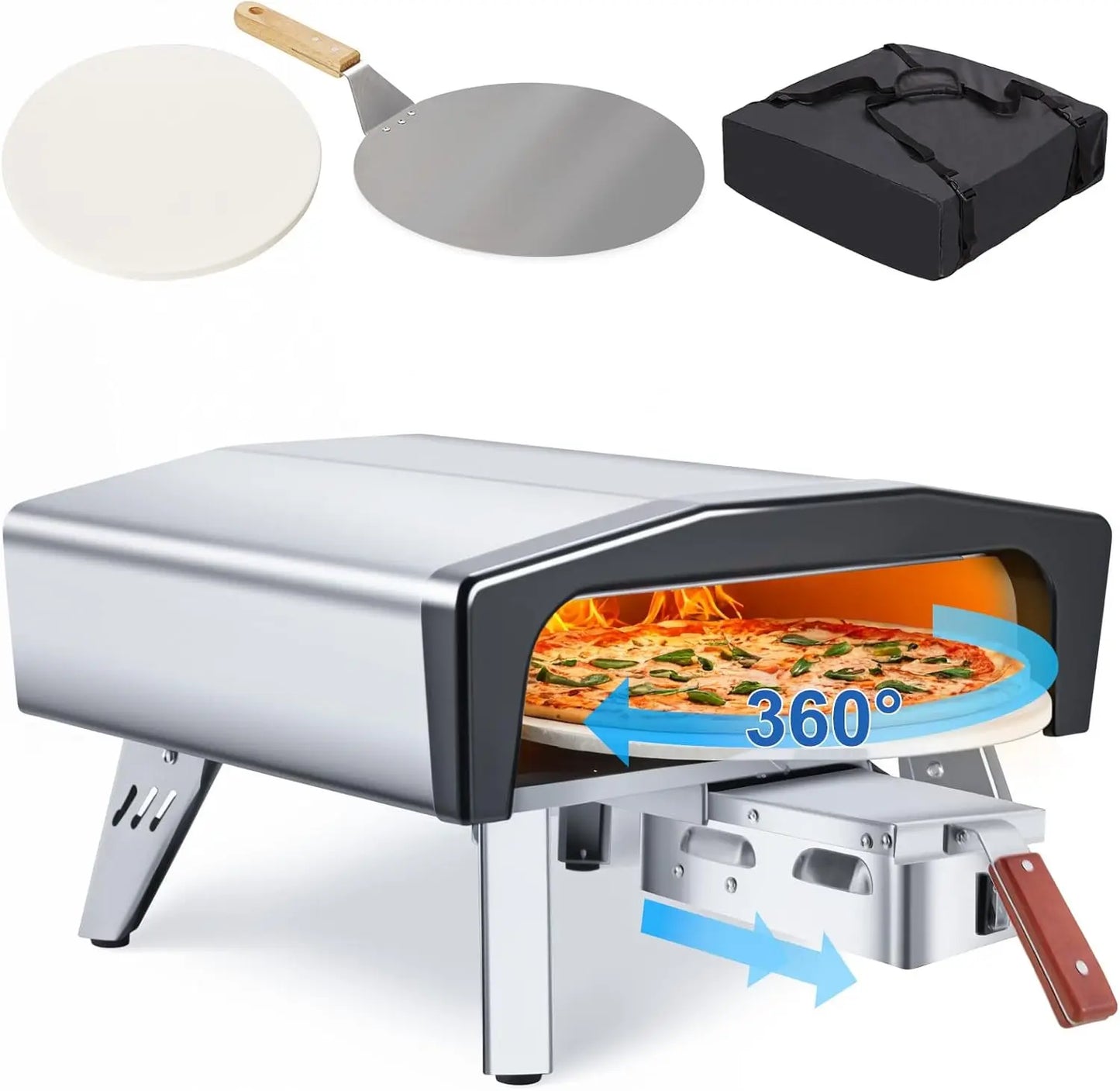 Outdoor Gas Pizza Oven With Rotating Stone And Carry Bag
