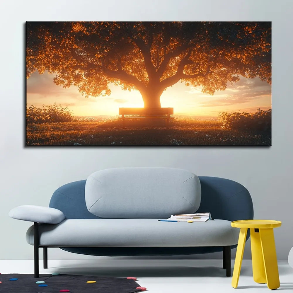 Pine Frame Wall Art Sunset Tree Forest Framed Painting