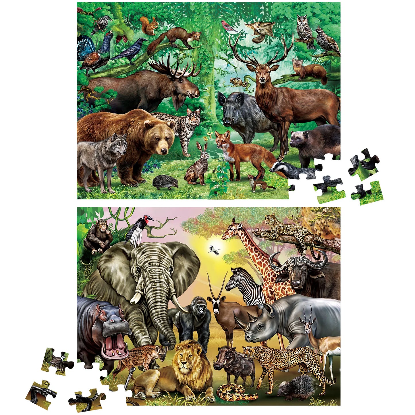 Wild Animals Double Sided 100 Piece Puzzles 2 In 1