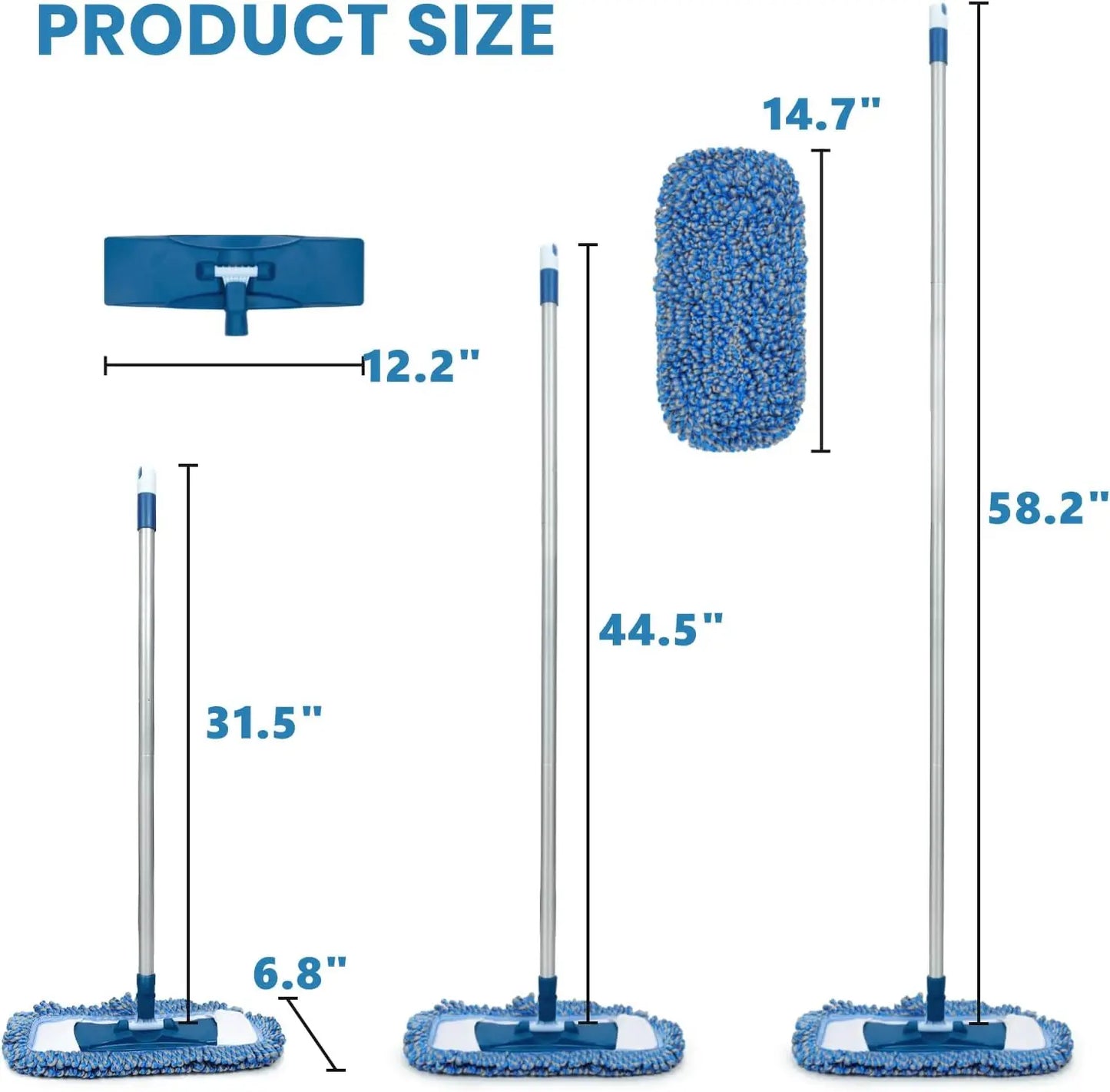 Washable Wet And Dry Mop With 360 Degree Rotating Microfiber