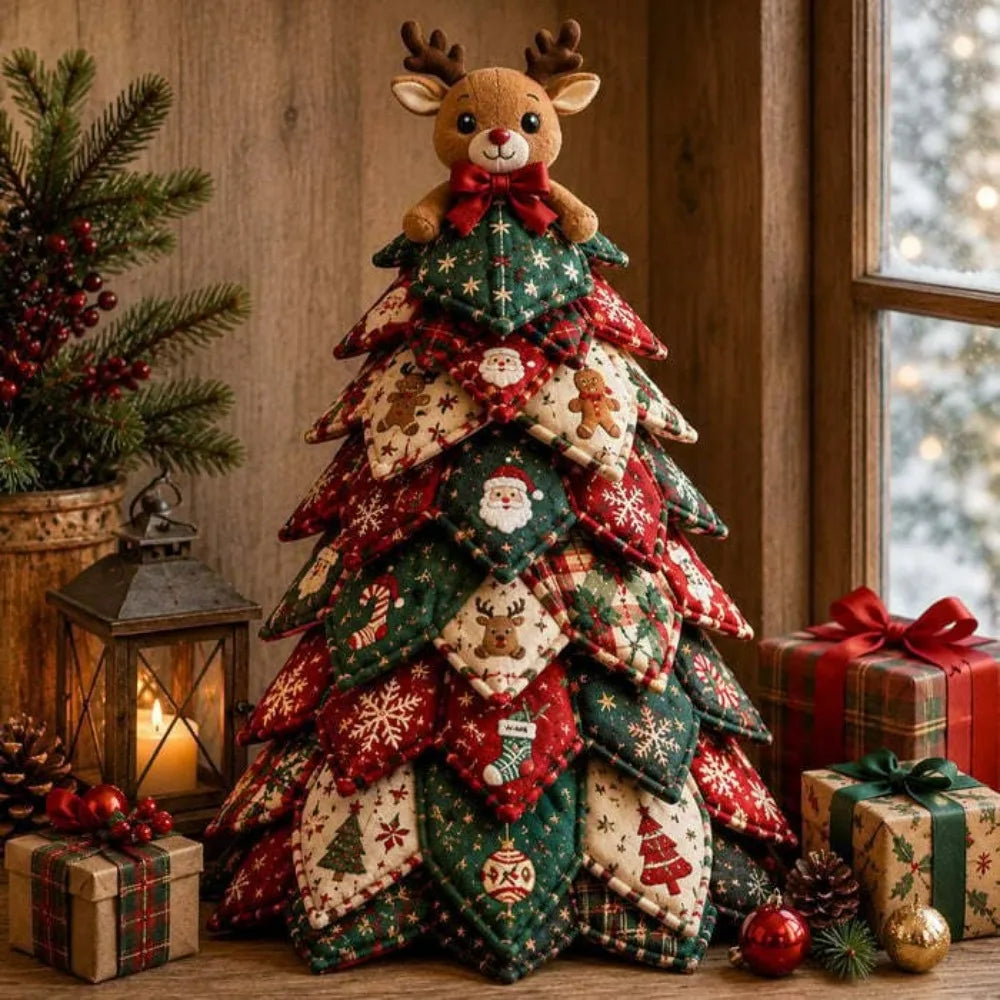 Quilted Christmas Tree Wall Hanging 3D Embroidered Holiday Decor