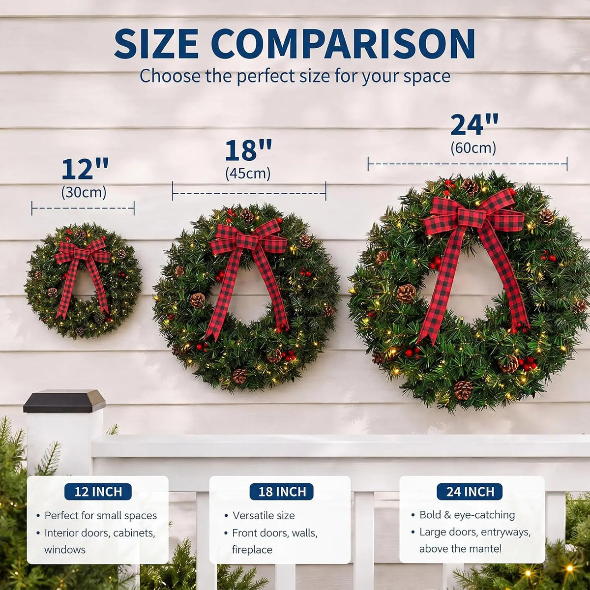 Tacleekii Artificial Christmas Wreath With Pinecones Bow And LEDs
