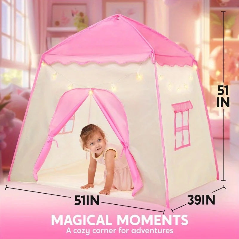 Joyfy Princess Castle Tent With LED Star Lights Playhouse