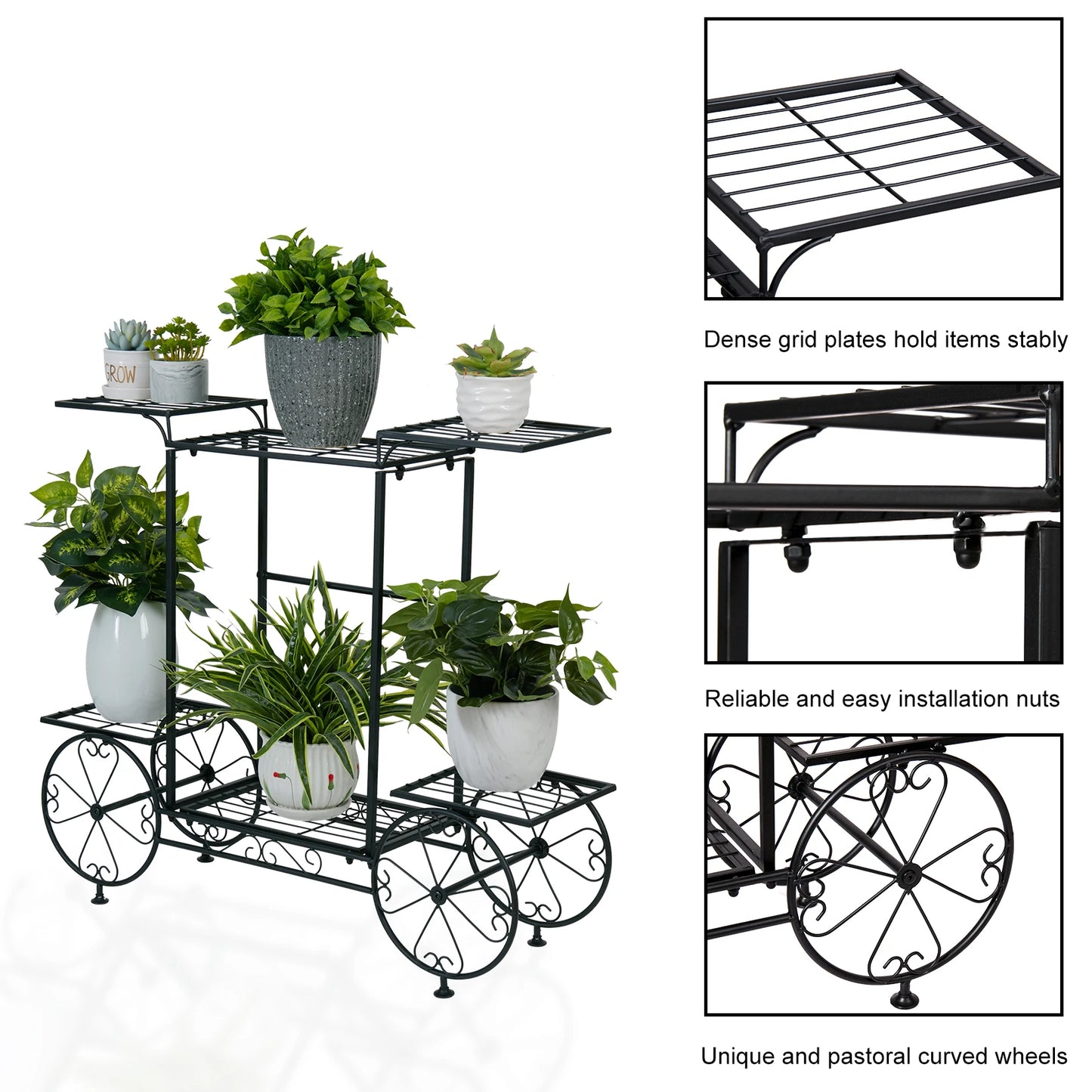 Wisfor Garden Cart Stand Flower Pot Holder Rack Plant Stand