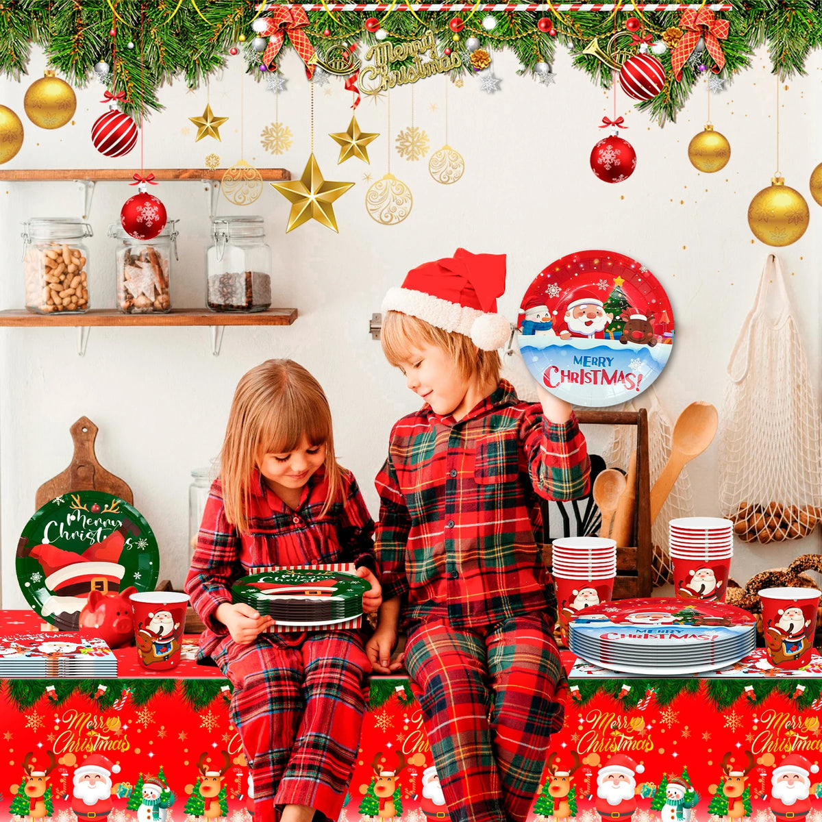 Christmas Party Tableware Set With Paper Plates Napkins Cups