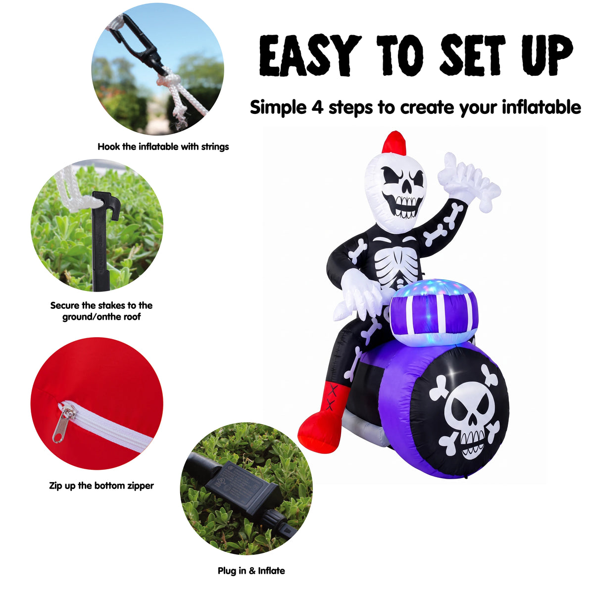 Joyfy Skeleton Drummer Inflatable Halloween Decoration