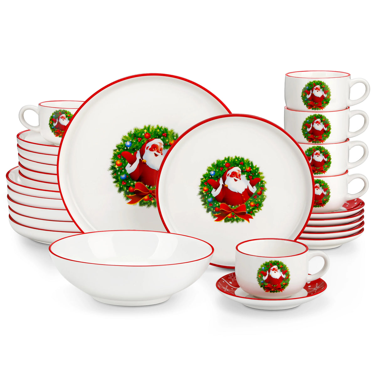 MALACASA Ceramic Christmas Dinnerware Set With Plates And Cups