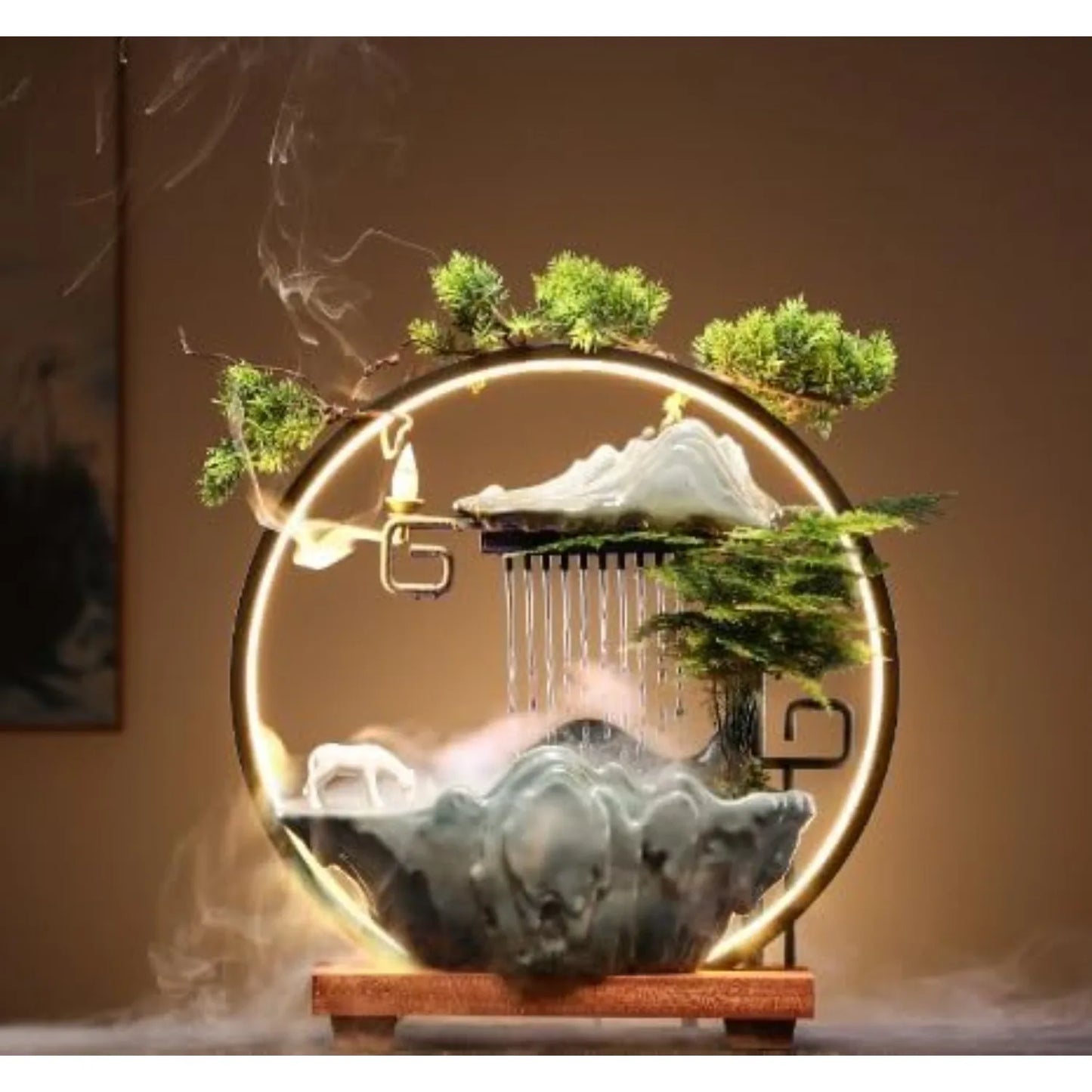 Bymaocar Tabletop Water Fountain Indoor Waterfall With Mist And LED