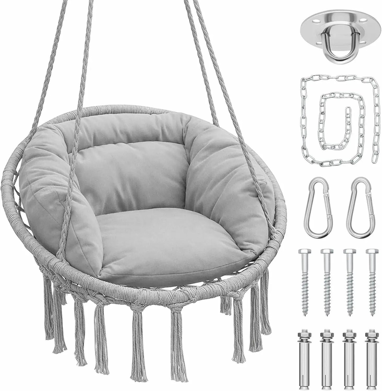 Athena Collection Hammock Swing Chair With Thick Cushions Macrame Rope