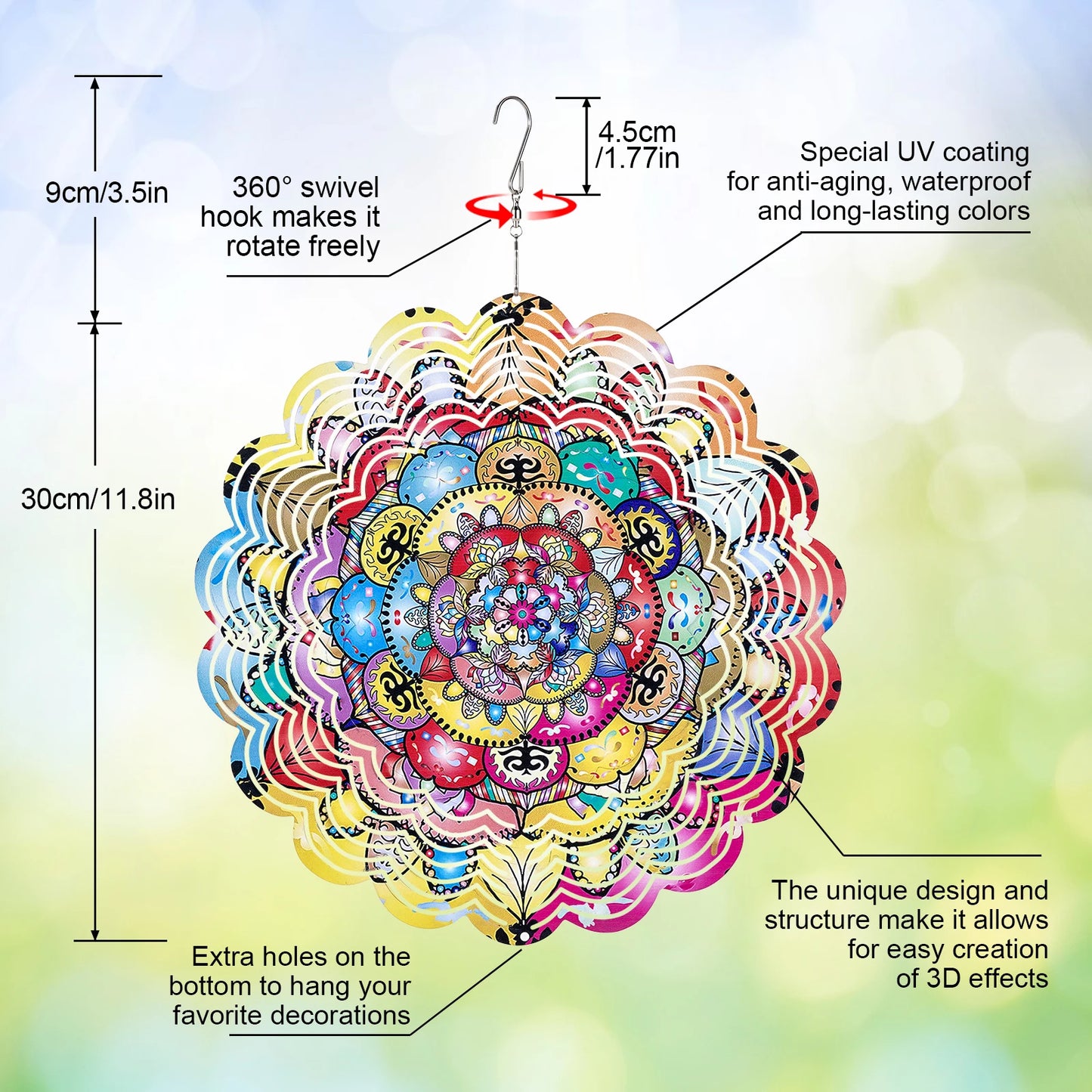 Animal Wind Turbine Outdoor Decoration Mandala 3D Rotating Wind Chime