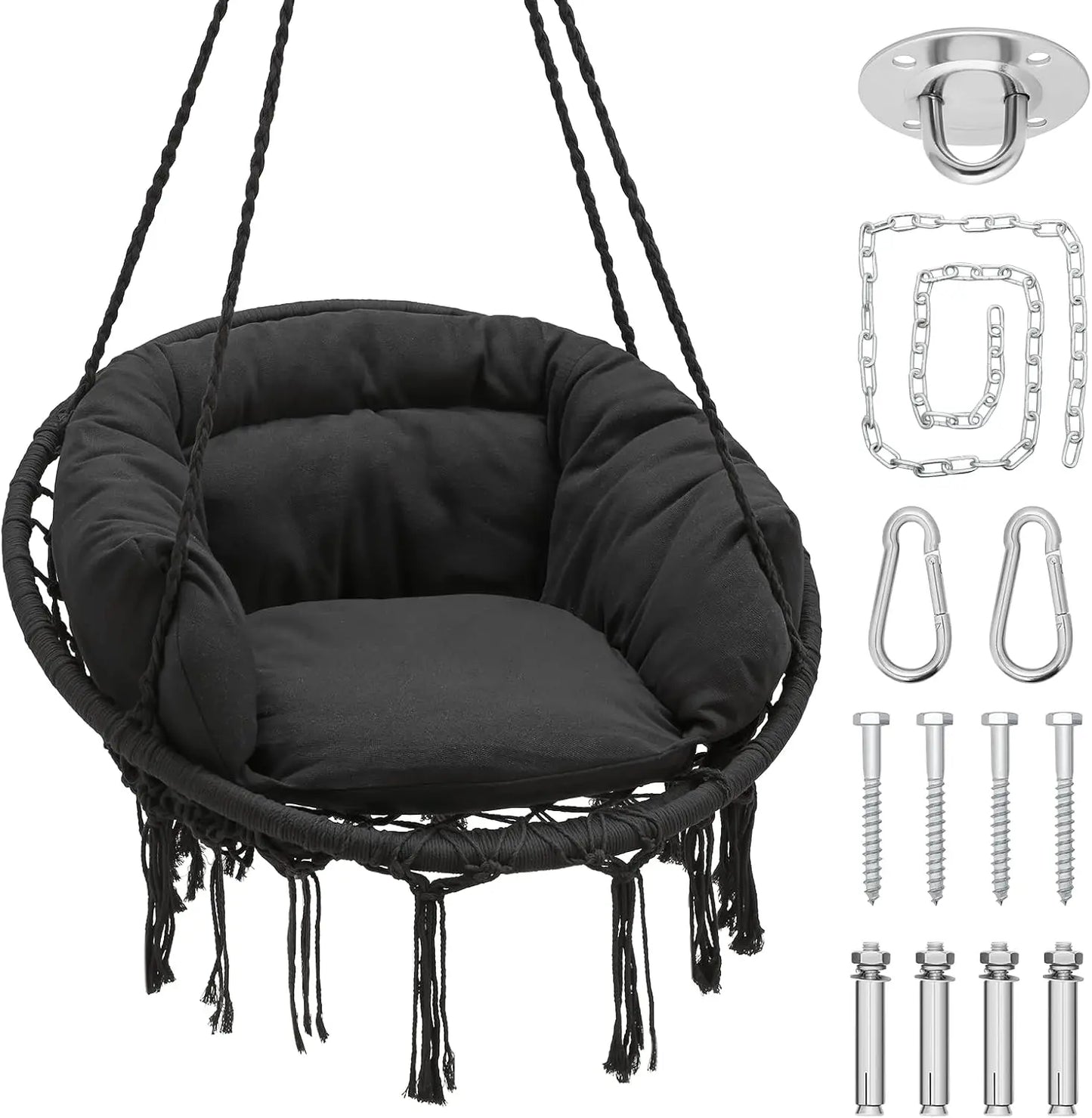 Athena Collection Hammock Swing Chair With Thick Cushions Macrame Rope
