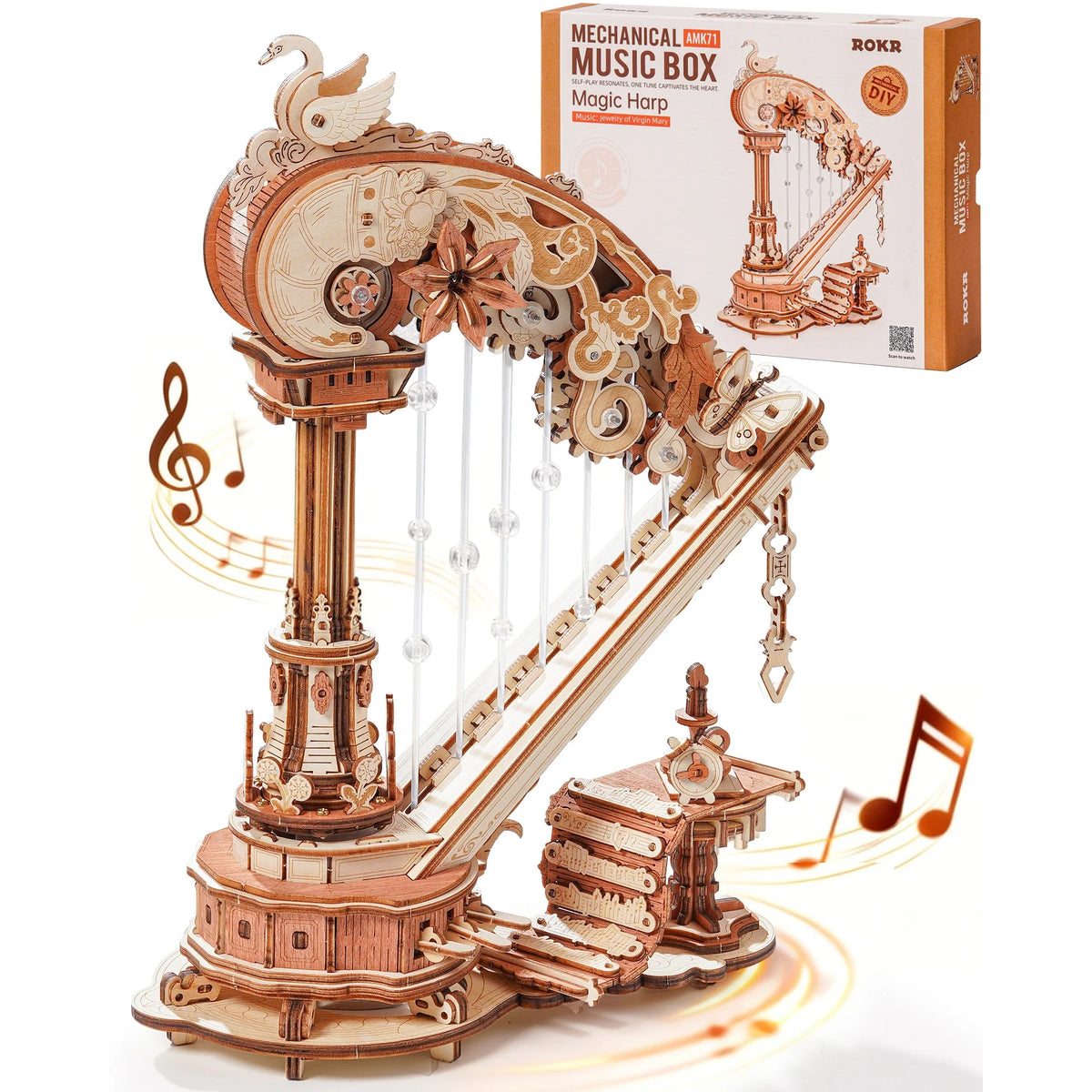 ROKR Magic Harp Wooden 3D Puzzle DIY Mechanical Model Kit