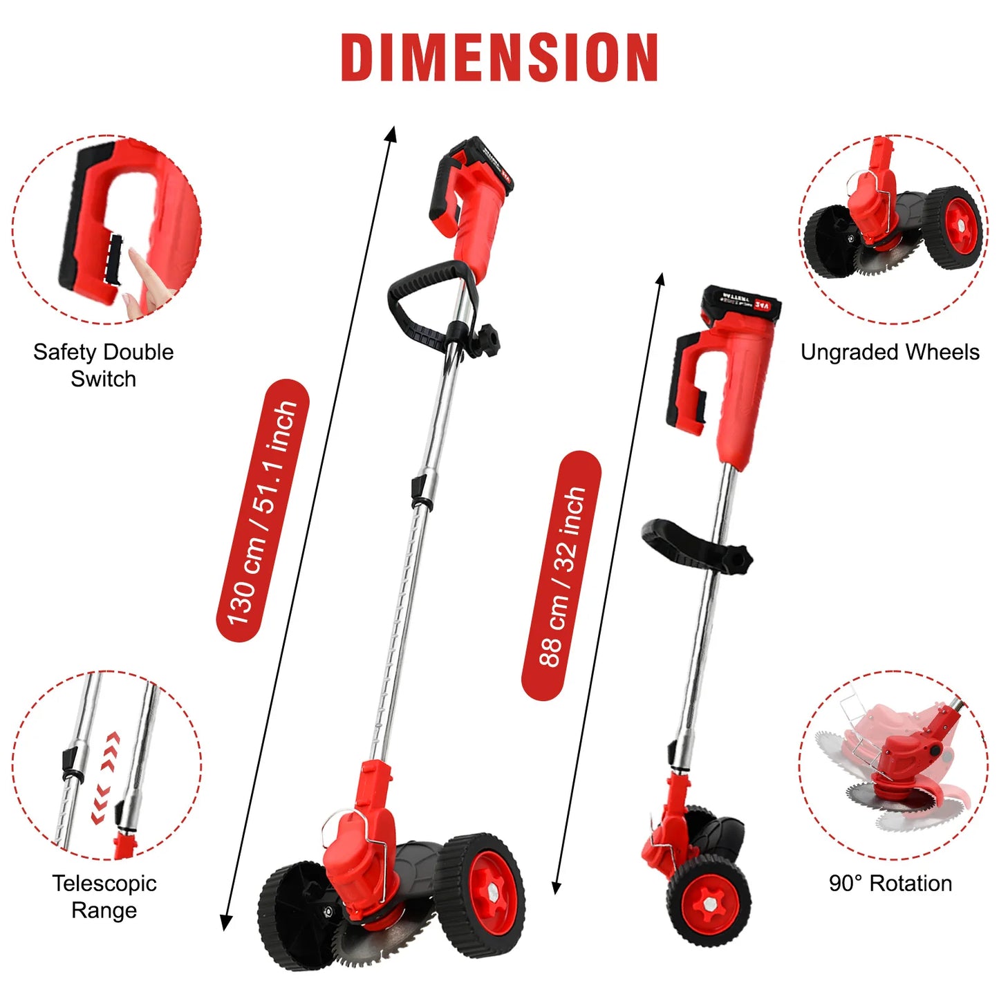 21V Cordless Weed Wacker with Wheel 3-in-1 Edger and Trimmer