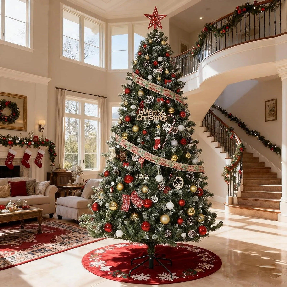 Pre Lit Snow Flocked Pencil Spruce Artificial Christmas Tree