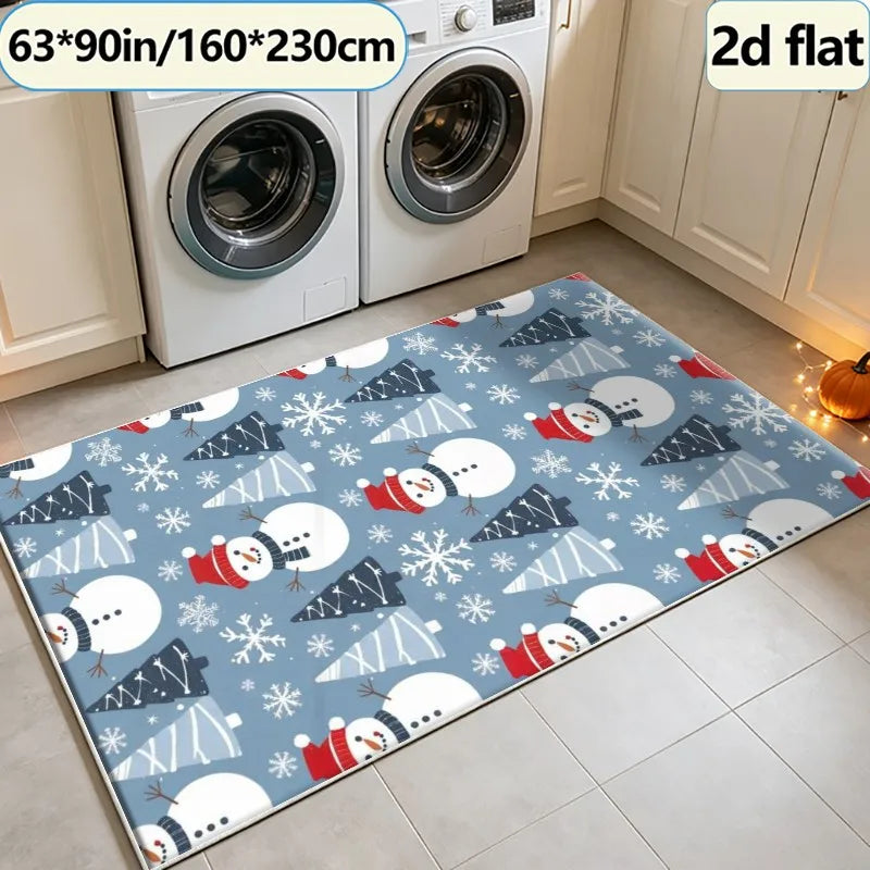 Winter Snowman Christmas Tree Rug Holiday Living Room Carpet
