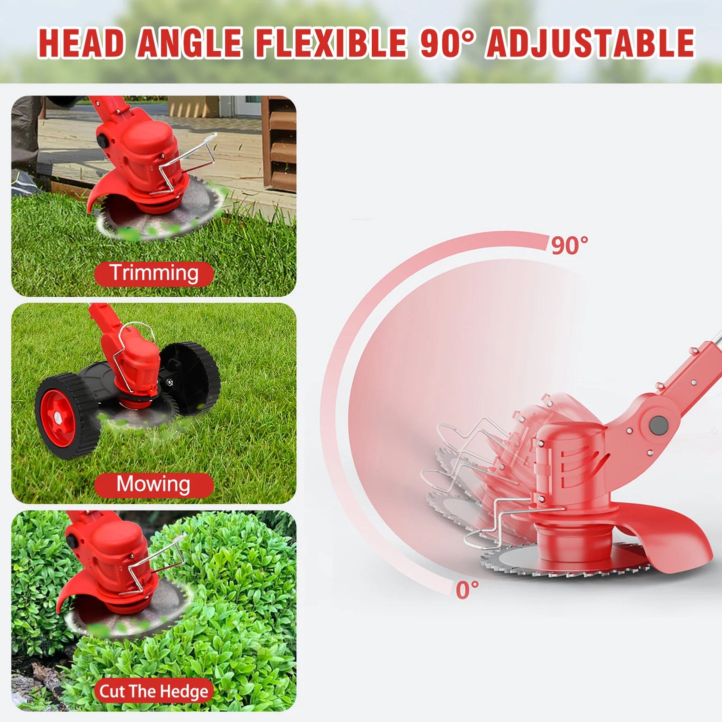 21V Cordless Weed Wacker with Wheel 3-in-1 Edger and Trimmer