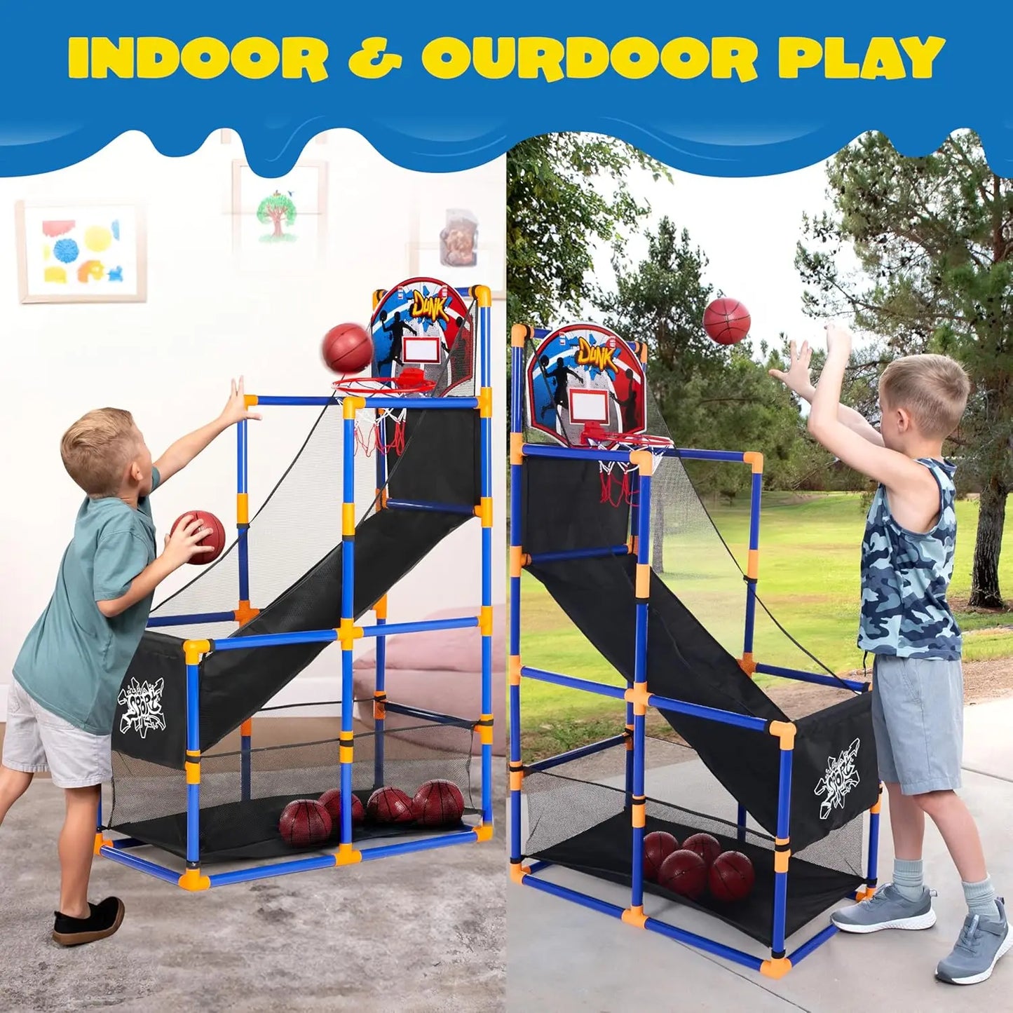 Joyfy Kids Arcade Basketball Game Set With Hoop And Balls