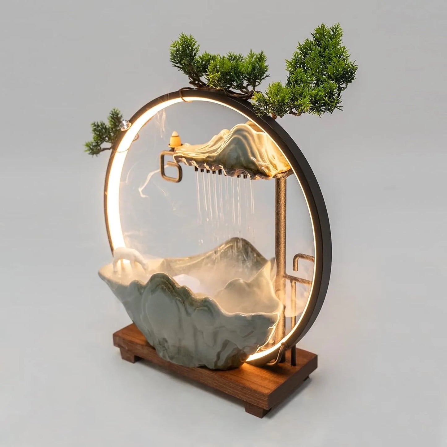 Bymaocar Tabletop Water Fountain Indoor Waterfall With Mist And LED