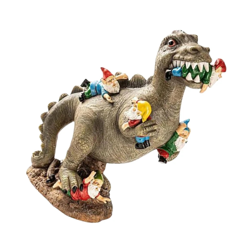 Dinosaur Eating Gnomes Resin Garden Ornaments Outdoor Decor