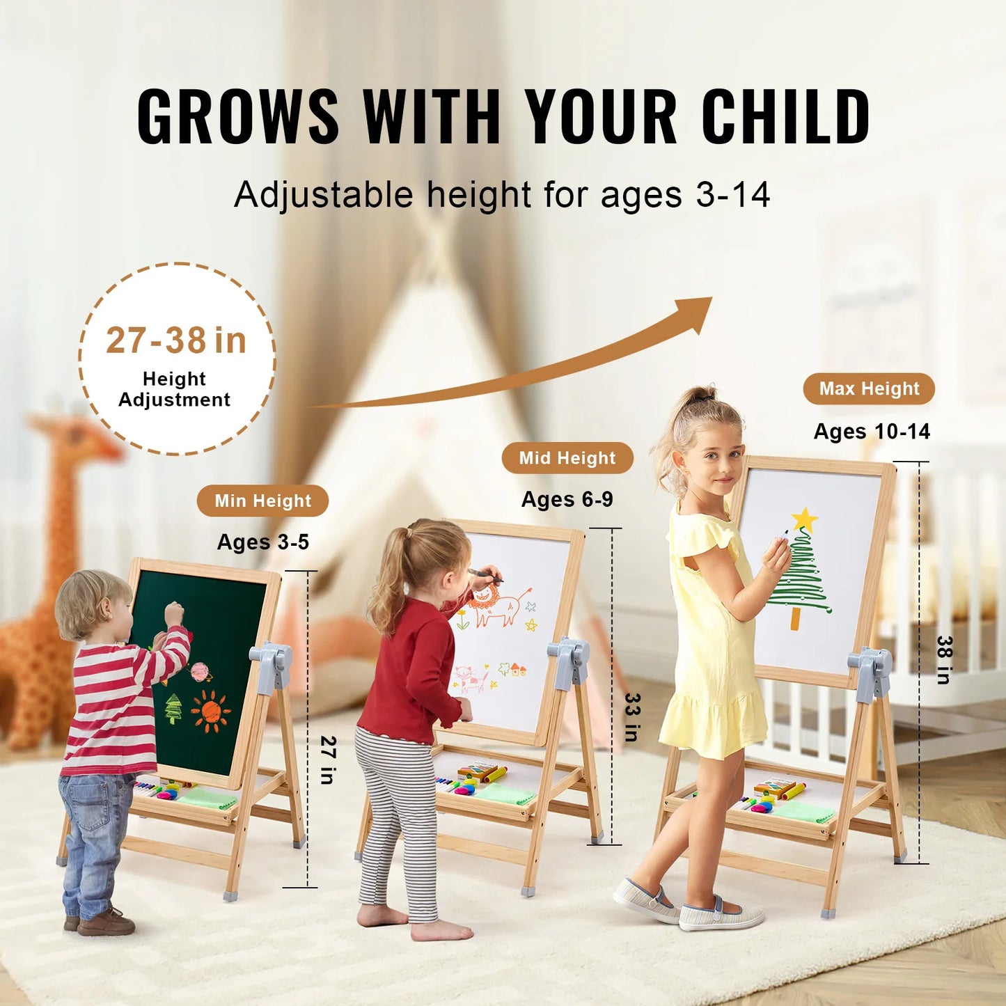 SucceBuy Magnetic Drawing Board Easel For Kids With Educational Accessories