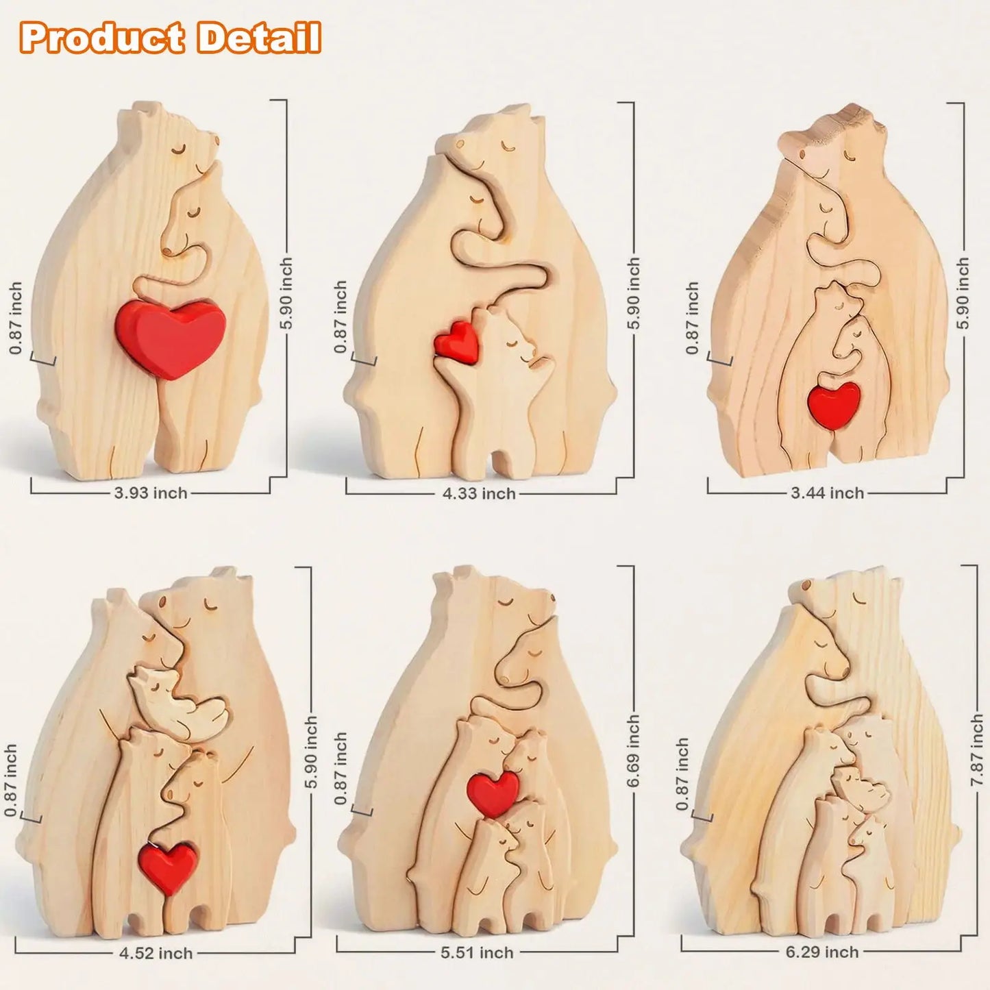 Personalized Bear Family Wooden Puzzle Free Engraving Name Gift