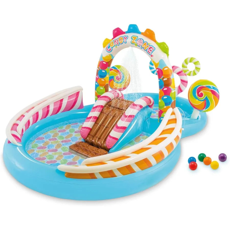 LISM Candy Zone Inflatable Kiddie Pool With Water Sprayer Slide