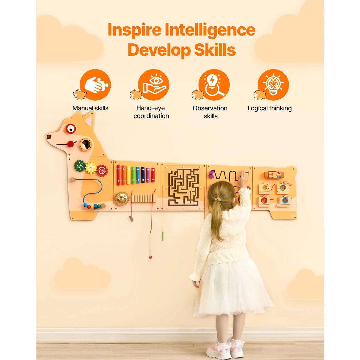 SucceBuy Puppy Kids Wall Busy Panels 12 Activities Montessori Board