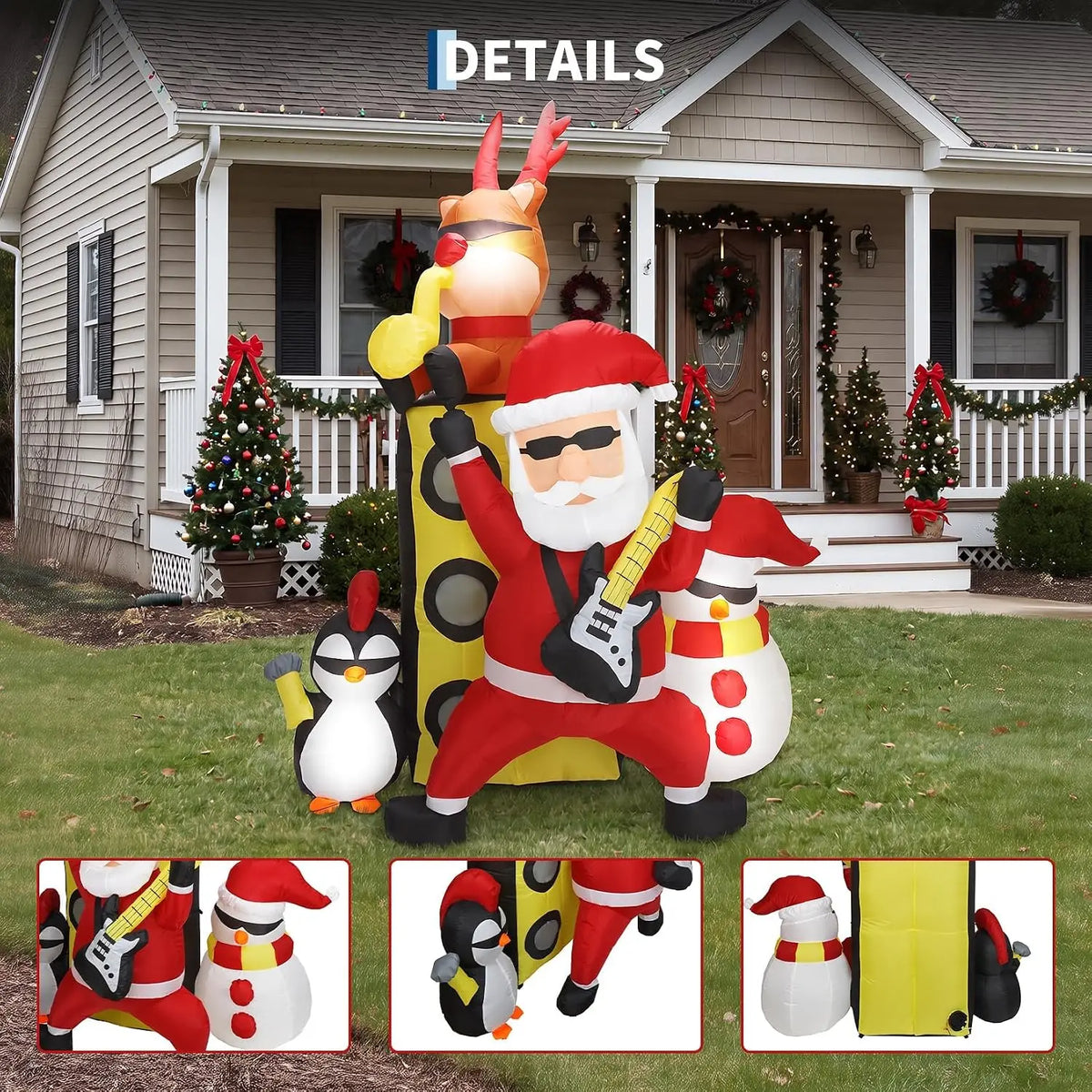 Christmas Inflatable Musical Band With Santa Reindeer Snowman Penguin Led Home Decor