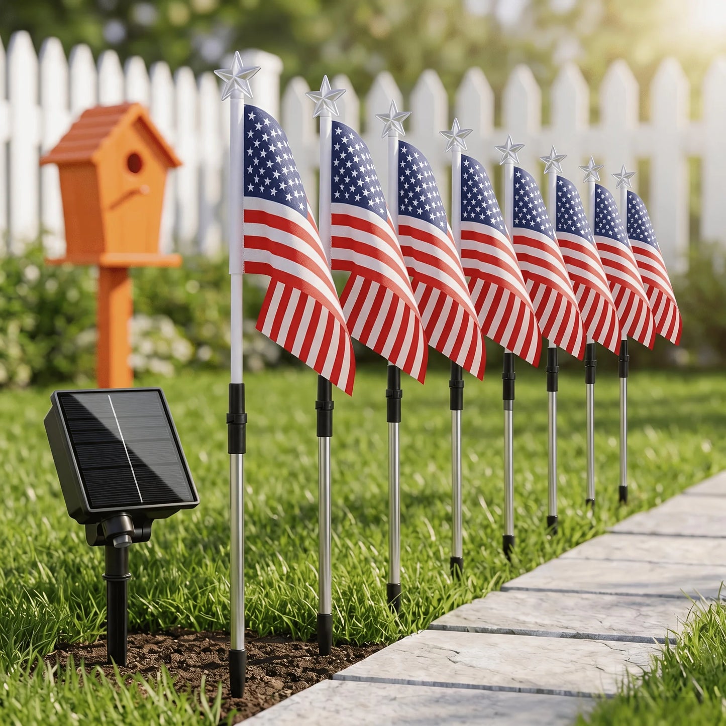 American Flag Solar Stake Lights Outdoor Decor For Independence Day