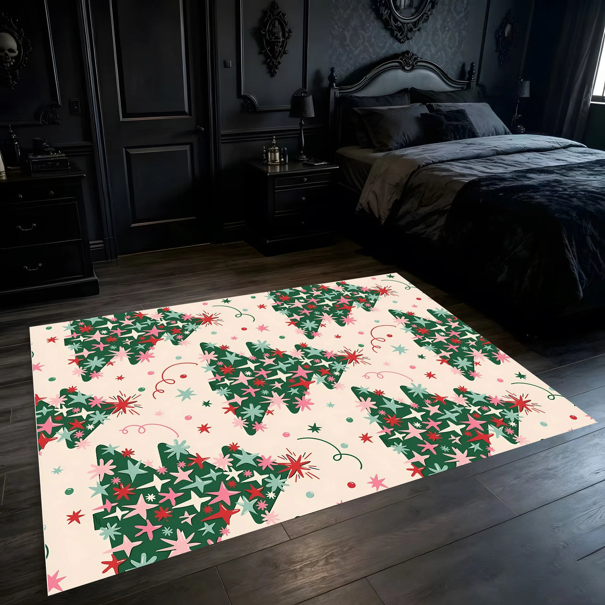 Cute Velvet Star Christmas Tree Carpet for Home Holiday Decor