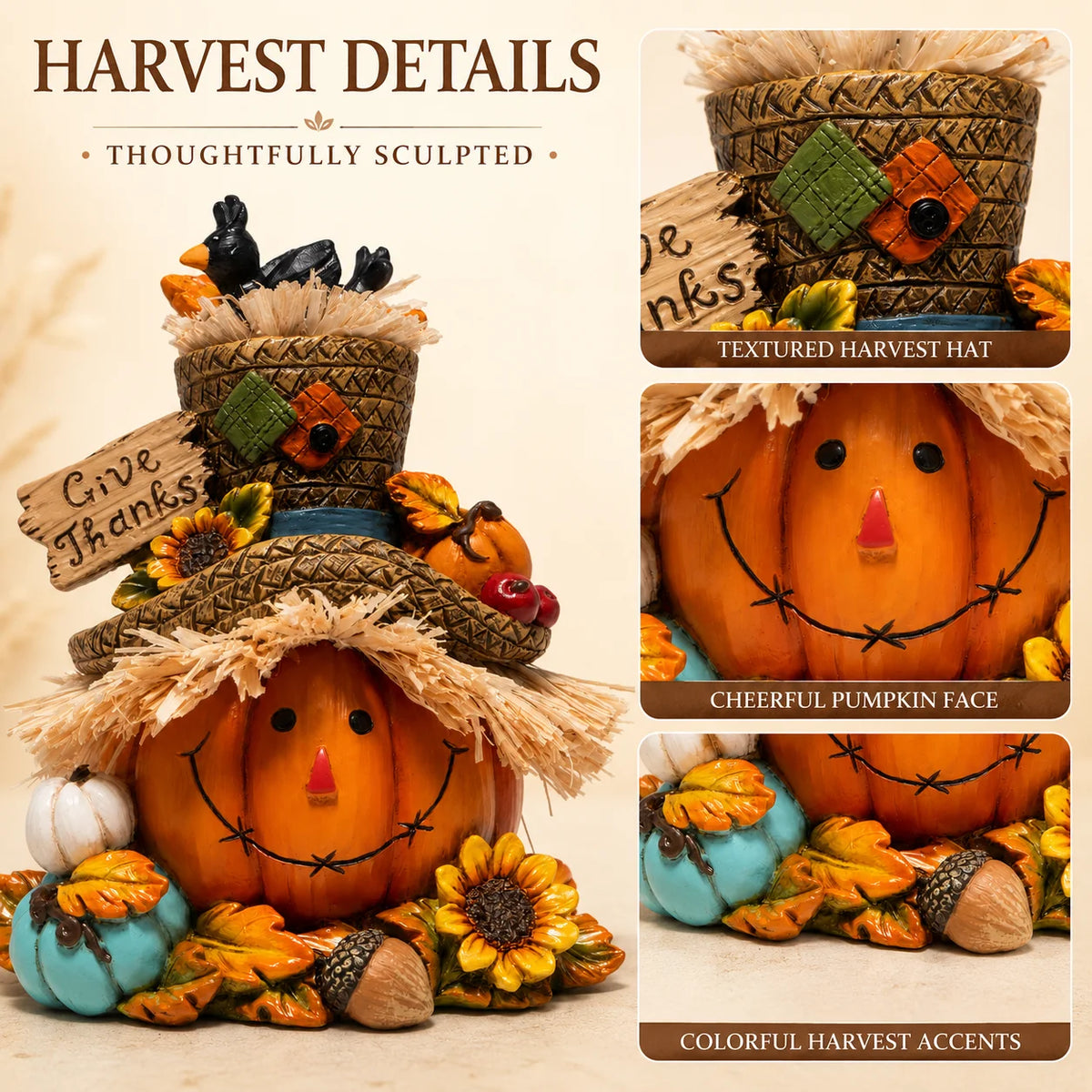 Hodao Resin Autumn Harvest Scarecrow Figurine For Thanksgiving Decor