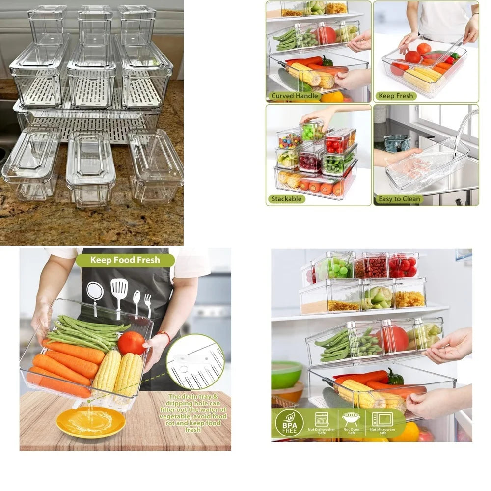 Stackable Refrigerator Organizer Bins 10 Pack Clear Fridge Storage Containers