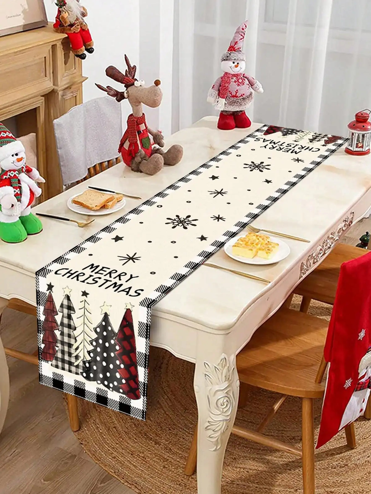 Christmas Floral Bow Table Runner Holiday Party Table Decoration