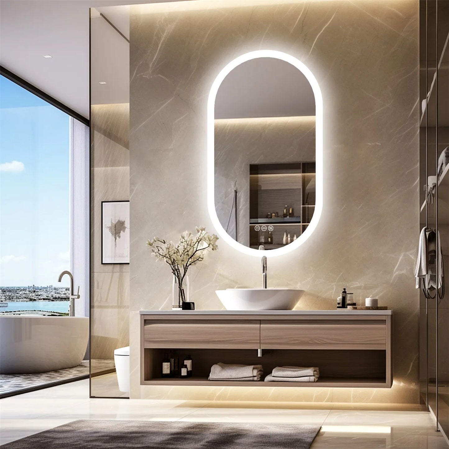 Wisfor Backlit LED Oval Bathroom Mirror Dimmable 3 Color Temperatures