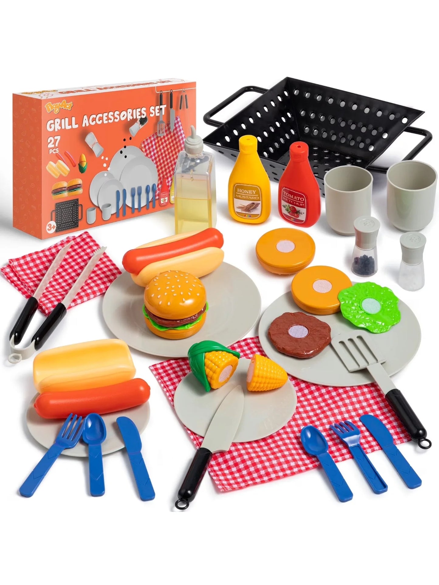 Joyfy Kids Kitchen Playset BBQ Grill Pretend Food Set